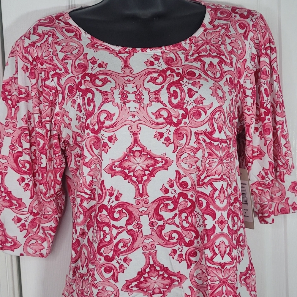 Sunny Leigh Women's Pink Patterned Top Puff Sleeves - Picture 4 of 11